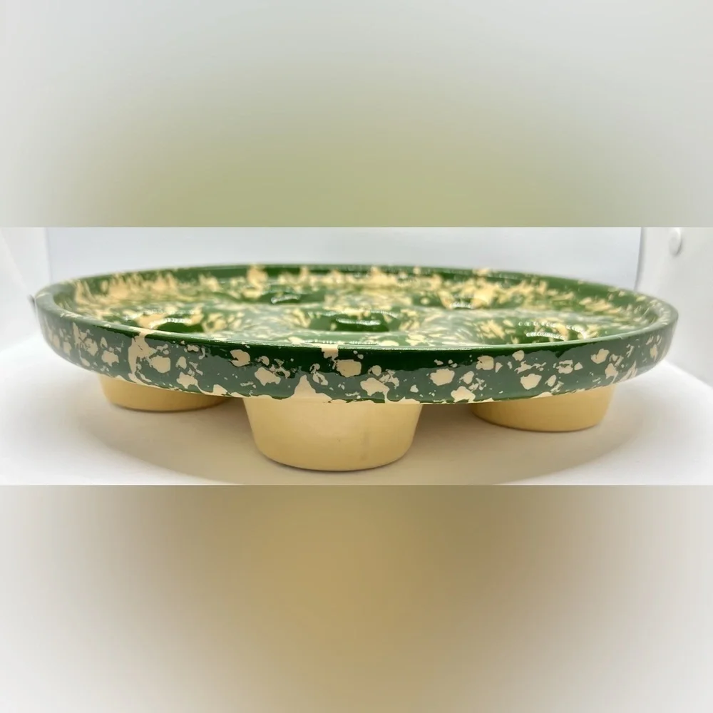 Vintage Roseville Pottery Green Spongeware Cupcake/Muffin Pan 1997